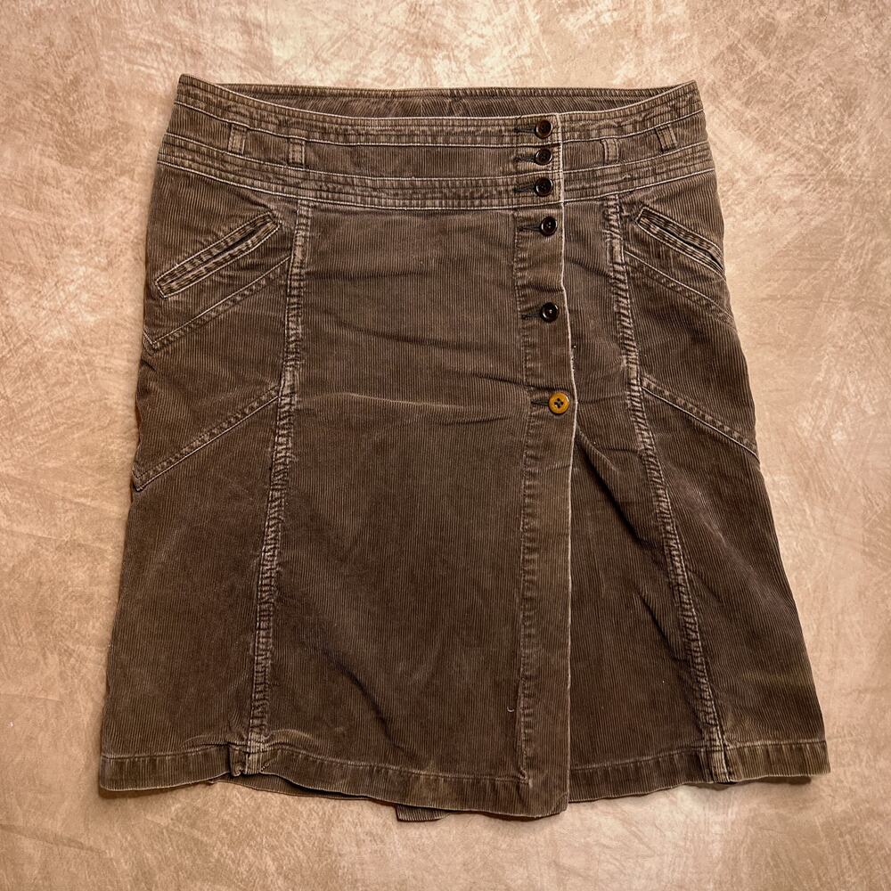Y2K Corduroy Skirt FCUK Jeans Brown Paneled Midi Wrap Indie Sleaze McBling Euro